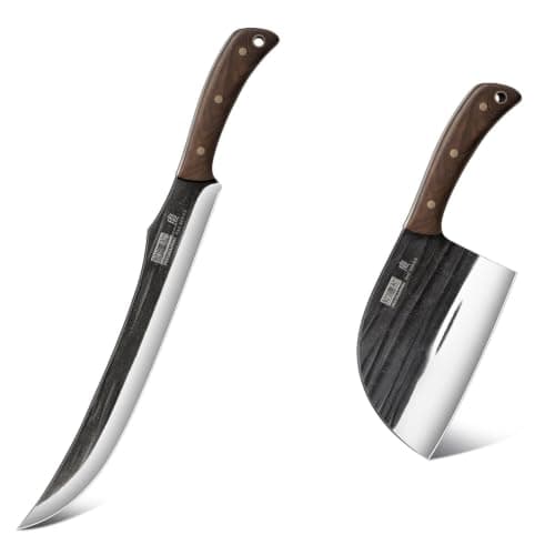 HOSHANHO Carving Slicing Knife, 12 Inch Ultra Sharp Butcher Breaking Knife, Hand Forged High Carbon Steel Curved Brisket Knives & 6.5 Inch Serbian Chef Knife, Handmade Forged Heavy Duty Butcher Knife