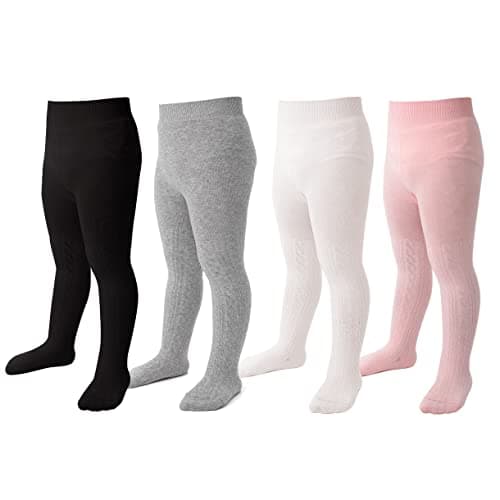 Marchare Baby Girls Tights Thick Cable Leggings Warm Stockings For Toddler Girls 0-3 months Light Grey/Ivory White/Pink/Black 4 Pack