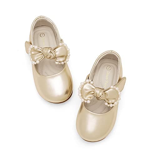 DREAM PAIRS Toddler Flower Girl Dress Shoes Little Girls Mary Janes Ballet Flats Ballerina Shoes Wedding Party,Size 5 Toddler,Gold,SDFL229K
