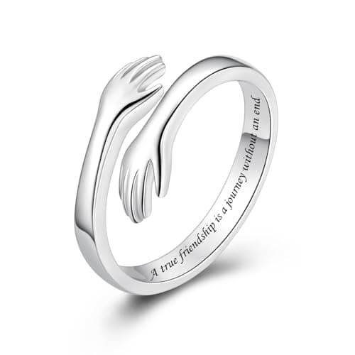 ACJFA S925 Sterling Silver Hug Ring for Women Adjustable Thumb Ring Birthday Gifts (A true friendship is a journey without an end)