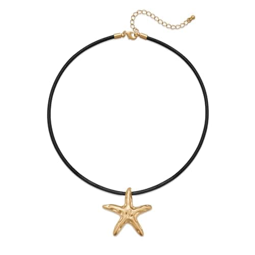 ENSKEFEN Matte Gold Starfish Necklaces for Women Boho Black Rubber Chain Starfish Necklace Summer Ocean Choker Pendant Necklace Holiday Beach Surfer Jewelry