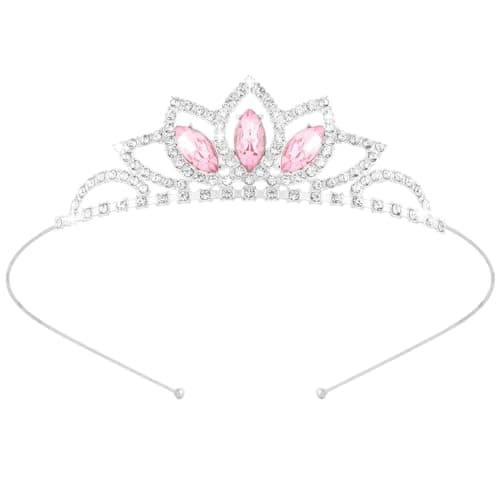 Amariver Princess Tiara Pink Crystal Tiara Crown Pink Rhinestone Princess Crown Silver Parties Prom Headdresses