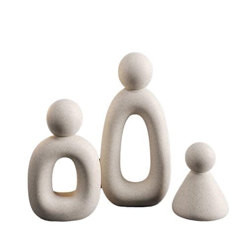 suruim Abstract Family of 3 Figurines Modern Sculptures Home Decorative Accents TV Stand Decor Bookshelf Knick Knacks Gifts for Shelves Entry Way Statues for Home Decor Living Room(White)