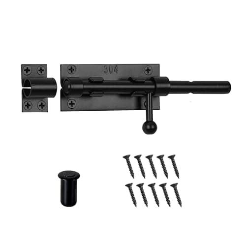 Barrel Bolt Latch, Slide Bolt Gate Latch, 6.3 Inch Black Slide Lock with Padlock Hole, Solid 304 Stainless Steel Heavy Duty Hardware for Wooden Fence Gates Interior Door Barn Door Window