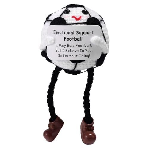 Positive Soccer Knitted Doll, Black & White Crochet Football Plush with Encouragement Card Cheerful Crochet Soccer Toy for Friends Birthday Decor