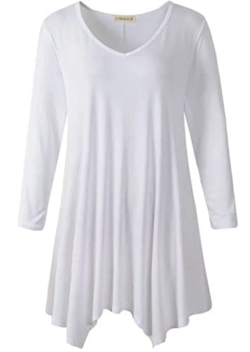 LARACE Plus Size Tops for Women Tunic Asymmetrical Dress Shirts 3/4 Sleeve V Neck Flowy Ladies Clothes for Leggings(White M)
