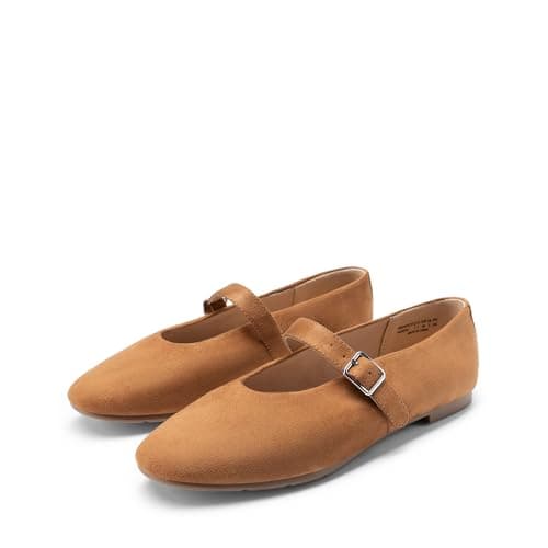 DREAM PAIRS Women's Ballet Mary Jane Flats Dress Round Toe Comfortable Casual Slip On Buckle Strap Flat Shoes,Size 8.5,Khaki,DWUMFA2551