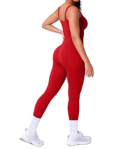 BRXL Built In Bra One Piece Jumpsuits for Women Square Neck Ribbed Sleeveless Seamless Rompers Bodysuits Casual Workout Gym