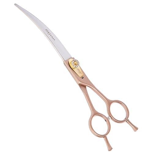 Stjuo 7'' Curved Dog Grooming Scissors, Professional Japanese 440C Stainless Steel Pet Grooming Shears with Silencer for Dogs and Cats, Sharp & Ergonomic Hair Trimming Scissors for Face, Paws & Body