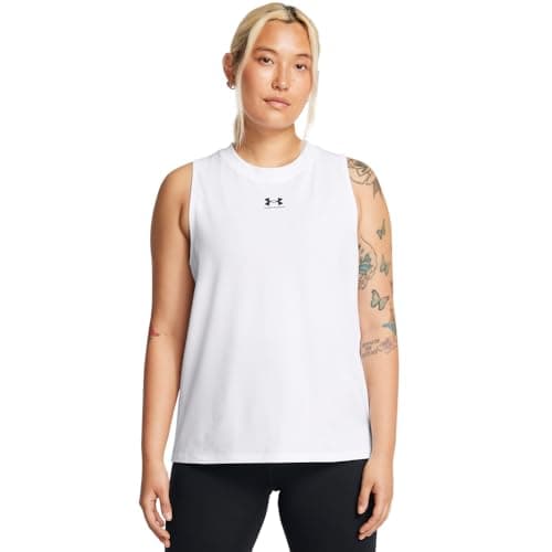 Under Armour Womens Rival Muscle Tank, (100) White / / Black, X-Large
