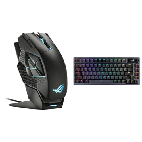 ASUS ROG Spatha X Wireless Gaming Mouse,Magnetic Charging Stand, 12 Programmable Buttons Black & ASUS ROG Azoth 75 Wireless DIY Custom Gaming Keyboard, ROG NX Snow Switches & Keyboard