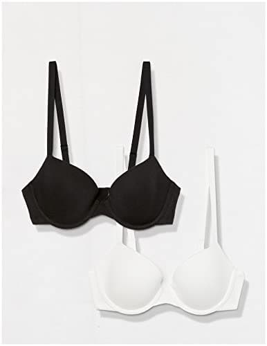 Amazon Essentials Women's Underwire Lightly Padded Demi Cup Microfibre Bra, Pack of 2, Black/White, 34C