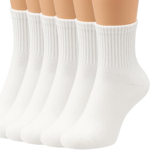Women & Men’s Calf Socks 6 Pairs, White Crew, Stretch Fit, Light Cushion, Size 6–9 Made in Korea