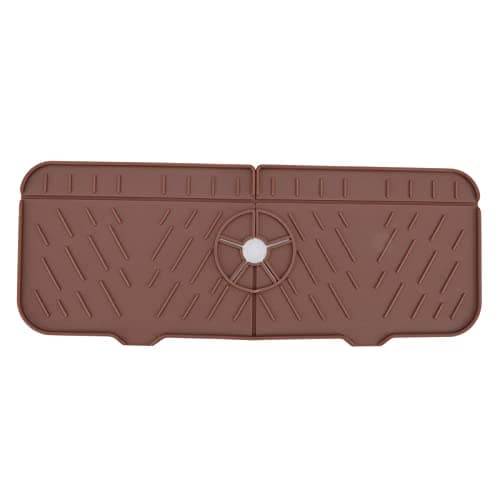 OUKENS Sponge Holder, Brown Silicone Washable Countertop Water Absorbent Faucet Mat for Kitchen Sink, Bathroom, RV, Reusable Splash Guard & Drip Catcher Tray