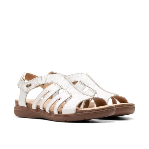 Clarks Collection Women's April Belle Flat Sandal, White Leather, 6.5 Medium US