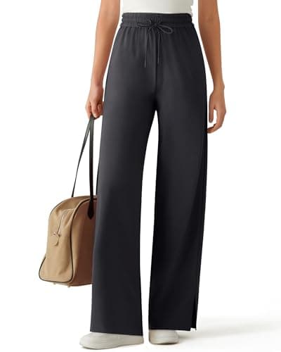 G4Free Lightweight Wide Leg Pants Woman Comfy Quick Dry Travel Pants with Pockets Pull On Summer Beach Pants(Black,L,29")