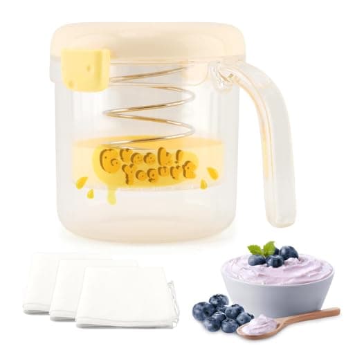 Greek Yogurt Strainer with Lid, Reusable Yogurt Filter with Ultra Fine Mesh to Makes small batches of Thick Creamy Greek or Coconut Yogur-t Cheese Soy Milk(COLOR:yellow)