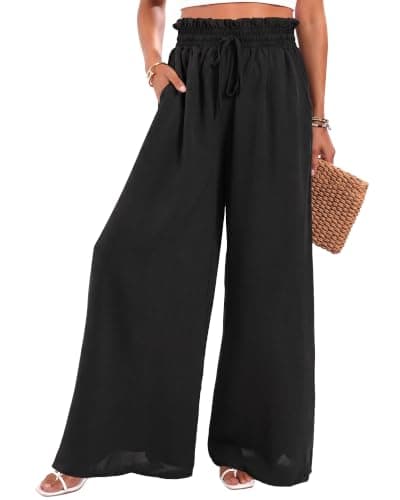 HONGTEYA Women's Summer Wide Leg Palazzo Pants (US, Alpha, Medium, Regular, Regular, Black)