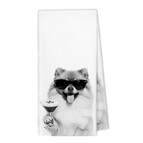 XBBMGG Funny Pomeranian Espresso Martini Bar Kitchen Towels, Pomeranian Gifts for Women Dish Hand Tea Towels, Dog Lovers Gifts Decorative Towels for Kitchen Home Bar, 16x24 Inch