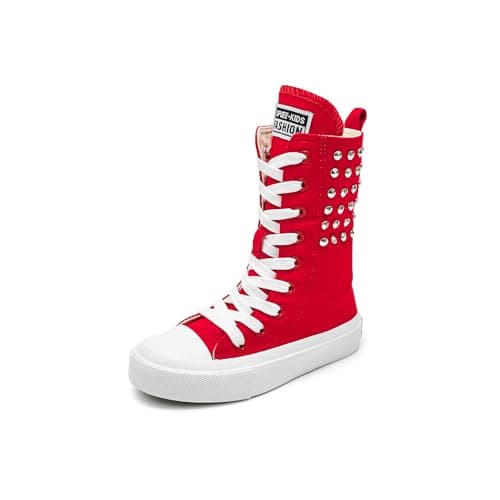 OPOEE Boys and Girls High Top Children's Canvas Shoes Fashion Street Dance White Campus Shoes Outdoor Leisure sneakers Shoes (MD 5055Red, Little Kid, Women, 12.5, Numeric, US Footwear Size System, Medium)