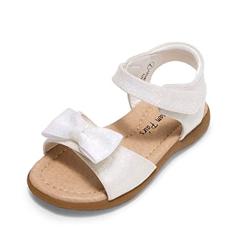 DREAM PAIRS Girls Sandals Fashion Bow Summer Shoes for Toddler/Little Kid,Size 4 Toddler,White-Glitter,KSD213