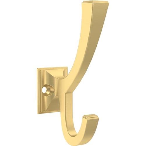 Franklin Brass Classic Edge (4-Pack) Coat and Hat Wall Hooks Double Hooks for Hanging Modern Gold Wall Mount Hanger Backpack, Purse, Bag, Towel Organization Decorative Wall Hooks B47250K-117-C