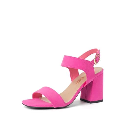 DREAM PAIRS Women's High Chunky Heels Square Toe Block Ankle Strap 3 inch Comfortable Heeled Sandals For Formal Wedding Party Dress,Size 6,Hot Pink-Suede,SDHS2359W