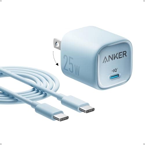 Anker 25W USB C Charger Block, Compact and Foldable Type C Charger, Supports PPS Fast Charging for Galaxy S24/Z Fold/Z Flip/Tab, iPhone 17/16 Series, iPad (Blue)