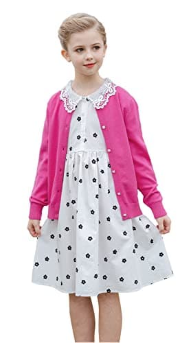 SMILING PINKER Girls Cardigan Sweater School Uniforms Button Long Sleeve Knit Tops(Hot Pink,4-5T)