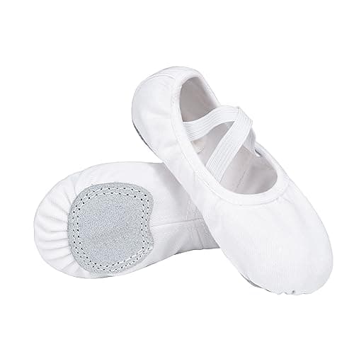 Stelle Ballet Shoes Toddler Slippers Highly Elastic Canvas Girls Ballerina Dance Shoes for Toddler/Little Kid/Big Kid/Women(White,11MT)