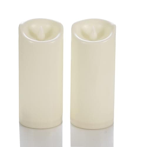 CANDLE CHOICE Waterproof Outdoor Battery Operated Flameless Candles with Timer Flickering Plastic Resin Electric LED Pillar Lights for Lantern Patio Garden Wedding Party Decorations 3x7 Inches 2 Pack