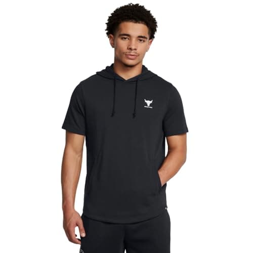Under Armour Men's Project Rock Payoff Short Sleeve Terry Hoodie, (001) Black / / White, Large