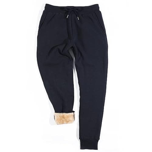 Inno Men's Warm Sherpa Fleece Lined Joggers Thermal Sweatpants Navy