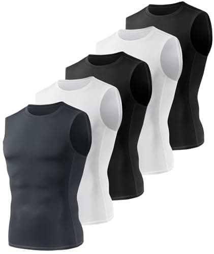 5 Pack Compression Shirt Men - Sleeveless Athletic Basw Layer for Running