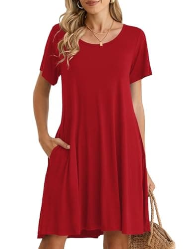 BELAROI Womens Plus Size Summer Dresses Casual T Shirt Dress Loose Swing Tunic Short Sleeve Beach Sundress with Pockets (4X, Poinsettia)