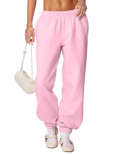 FACDIBY Women's Fleece Lined Sweatpants High Waist Drawstring Sweat Pants Baggy Athletic Pants with Pockets,Pink M
