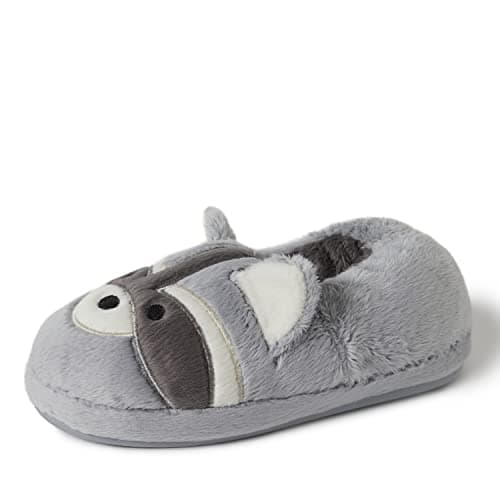 Dearfoams Easter Basket Stuffers Gifts for Kids Washable Animal Critter Slippers, Raccoon, 11-12 Toddler