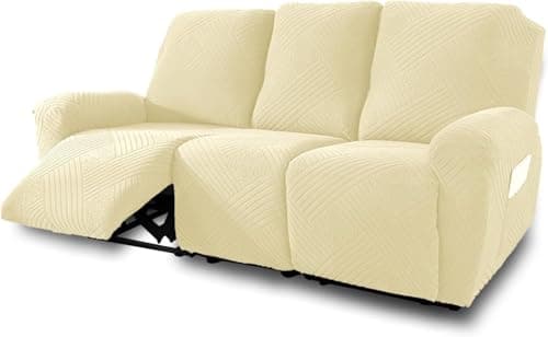 NORTHERN BROTHERS Recliner Sofa Cover, Stretch Washable Slipcover for 3-Seat Reclining Couch, Non Slip Furniture Protector for Pets & Kids, Beige