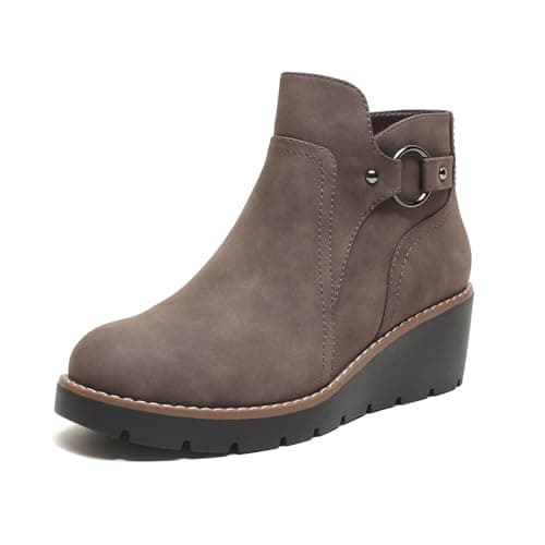 Womens Wedge Ankle Boots Chunky Low Heel Fall Short Booties Side Zipper