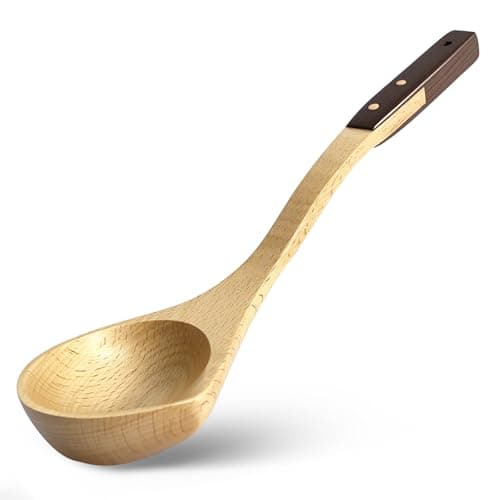 Wooden Soup Ladle, Beech & Walnut Handle Kitchen Utensil for Serving