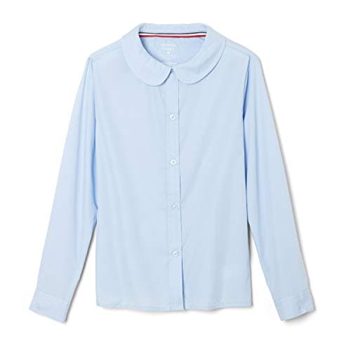 French Toast Girls' Long Sleeve Woven Blouse with Peter Pan Collar (Standard & Plus), Light Blue, 2T