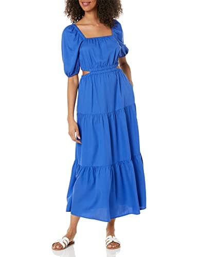 The Drop Women's Anaya Square Neck Cut-out Tiered Maxi Dress, Dazzling blue, XS