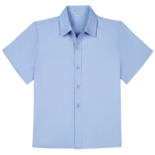 DHTS Boys Short Sleeve Dress Shirt for Kids Blue Uniform Shirts Size 14