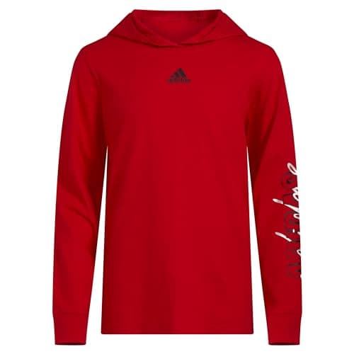 Adidas Boys' Long Sleeve Cotton BoS Logo Hooded T-Shirt, Bright Red Scarlet, 4