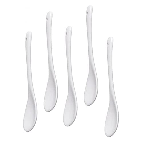Misaso 5PCS White Porcelain Egg Spoons Ceramic Spoons Coffee Spoon Dessert Spoon Dip Serving Spoon