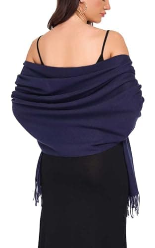 RHQKK Pashmina Shawl Wraps for Women Evening Dresses Wedding Scarfs Navy