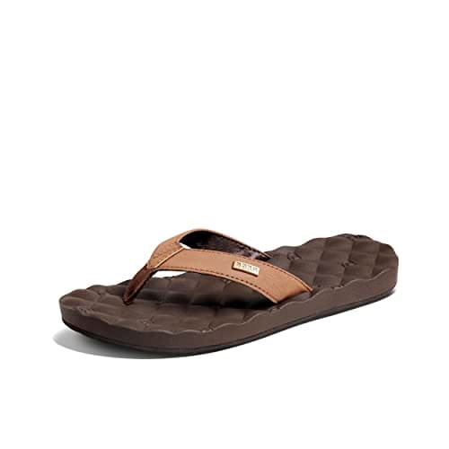 Reef Dreams Womens Flip Flop, Memory Foam Cushion Footbed, Faux Leather Satin Lined Strap, Brown, 6