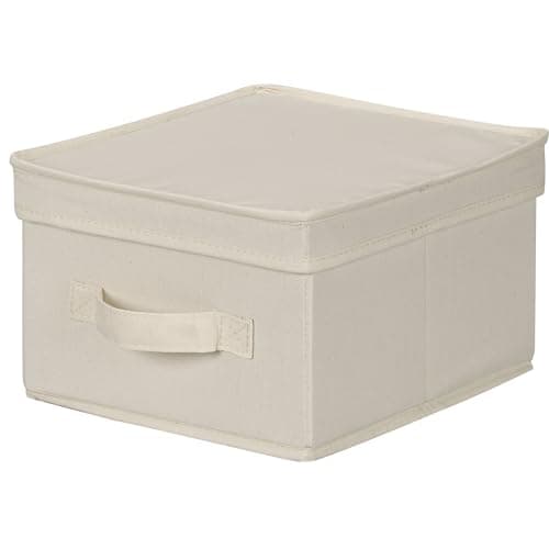 Household Essentials 111 Storage Box with Lid and Handle - Natural Beige Canvas - Medium,Natural Trim