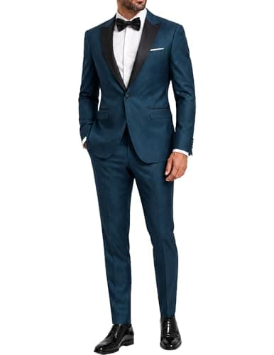 COOFANDY Men's 2 Piece Suit One Button Tuxedo Jacket Dress Pants Outfit