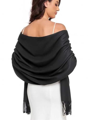 RHQKK Pashmina Shawl Wraps for Women Evening Dress Wedding Scarf Black